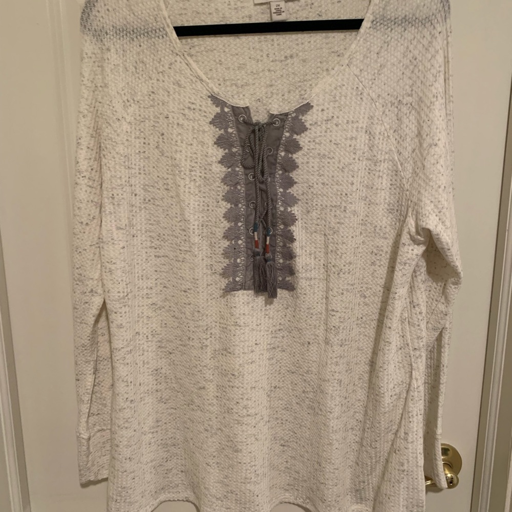 Plus size gray and cream flecked Henley